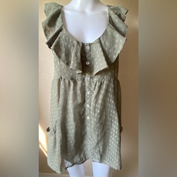Daniel Rainn | Women's Green Ruffle Polka Dot Mini Dress w/ Pockets | Medium - Picture 1 of 3